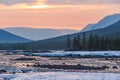 Snow and ice on the banks of the river Hoisey. Putorana Plateau, Taimyr