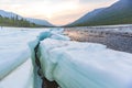 Snow and ice on the banks of the river Hoisey. Putorana Plateau, Taimyr