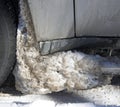 Snow and ice buildup in fender of cr