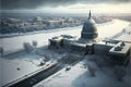 Christmas blizzard in Washington DC City skyline in winter. illustration Generative AI