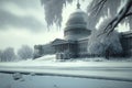 Christmas blizzard in Washington DC City skyline in winter. illustration Generative AI