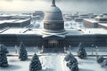 Christmas blizzard in Washington DC City skyline in winter. illustration Generative AI