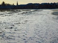 A snow and ice covered Troon Shore, South Ayrshire, Scotland