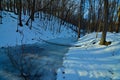 Parfreys Glen State Natural Area in Winter frozen creek along the trail Royalty Free Stock Photo