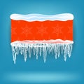Snow Ice Frame and Red Banner on Blue Background. Christmas Card Design Element. Winter Snowcap Royalty Free Stock Photo