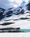 Snow, ice and mountain top in summer in Norway