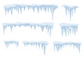 Snow and ice vector frames.Winter cartoon caps, snowdrifts and icicles.Background Snowcap borders.Snowy elements.Flat style decora Royalty Free Stock Photo
