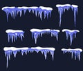 Snow and ice vector frames.Winter cartoon caps, snowdrifts and icicles.Background Snowcap borders.Snowy elements.Flat style decora Royalty Free Stock Photo