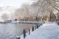 snow ice winter season trees road in Ioannina city Greece Royalty Free Stock Photo