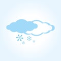 Snow icon. Illustration with two clouds and snowflakes, snow, cold.