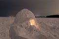 Snow igloo on the frozen sea at night Royalty Free Stock Photo