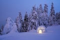 Winter night landscape with a snow igloo Royalty Free Stock Photo