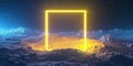 Snow Illuminated With Neon Yellow Light Square On Dark Square Frame