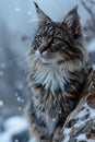 Snow-Kissed Rocker: A Shaggy Haired Feline\'s Winter Adventure