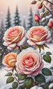 Snow-Kissed Roses: Blurry Bokeh and Sparkling Details Amidst Blooming Beauty