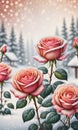 Snow-Kissed Roses: Blurry Bokeh and Sparkling Details Amidst Blooming Beauty