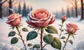 Snow-Kissed Roses: Blurry Bokeh and Sparkling Details Amidst Blooming Beauty