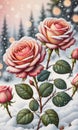 Snow-Kissed Roses: Blurry Bokeh and Sparkling Details Amidst Blooming Beauty