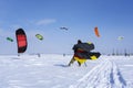 Snow kiters on the ice of the Kama Reservoir