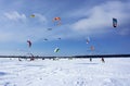 Snow kiters on the ice of the Kama Reservoir