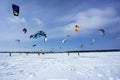 Snow kiters on the ice of the Kama Reservoir