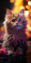 the snow kitten stares with beautiful eyes with detail at the twilight hour Royalty Free Stock Photo