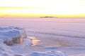 Snow landscape with beautiful winter sunrise