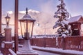 Christmas lantern snow winter in Bansko, Bulgaria Royalty Free Stock Photo
