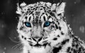 Snow Leopard With Big Beautiful Blue Eyes