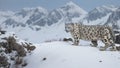 A snow leopard camouflaged against a snowy mountain slope. Royalty Free Stock Photo