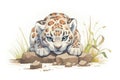 snow leopard crouching, ready to pounce Royalty Free Stock Photo