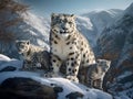Snow leopard Irbis with babies