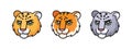 Snow leopard, irbis, leopard, tiger heads set. Vector cartoon comic doodle illustration, mascot, character, icon.