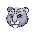 Snow leopard, irbis head. Vector cartoon comic doodle illustration, mascot, character, icon.