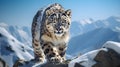 Snow Leopard walking on Rocky Snow-Covered Ridge Royalty Free Stock Photo