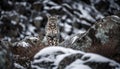 Snow leopard, majestic hunter, looking at camera in wilderness area generated by AI