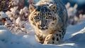 Snow leopard, majestic hunter, staring, fur, beauty in nature generated by AI Royalty Free Stock Photo