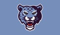 Snow leopard mascot logo. Wild animal head logo with grin. Badge, sticker of a snow leopard for a team, sports club Royalty Free Stock Photo