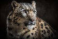 Snow leopard (Panthera uncia) portrait on dark background, Generative AI Royalty Free Stock Photo