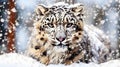 snow leopard in the snow . Royalty Free Stock Photo