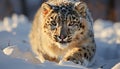 Snow leopard staring, majestic beauty in nature, generated by AI Royalty Free Stock Photo