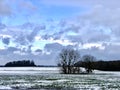 Snow lies on farmland in England