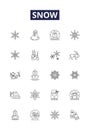 Snow line vector icons and signs. Flurry, Blizzard, Whiteout, Sleet, Powder, Snowfall, Slush, Shower outline vector