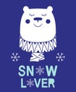 Snow lover slogan bear animal vector illustration for fashion christmas kids print