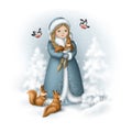 snow maiden. winter illustration for books, cards, posters. Russian New Year character. christmas illustration