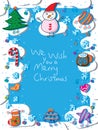 Snow man pine tree music note free frame Royalty Free Stock Photo