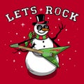 Snow man playing guitar clipart illustration ``let`s rock`` slogan fashion t-shirt graphic art sticker wallpaper print design set Royalty Free Stock Photo