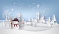 Snow man in the village. Royalty Free Stock Photo