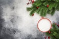 Snow margarita, Christmas or New Year`s alcoholic cocktail with rum and cream with red decor in a stylish setting, place for text Royalty Free Stock Photo