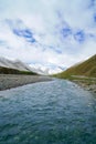 Snow Mountain, blue sky, clean river.The scenery along the DuKu highway.